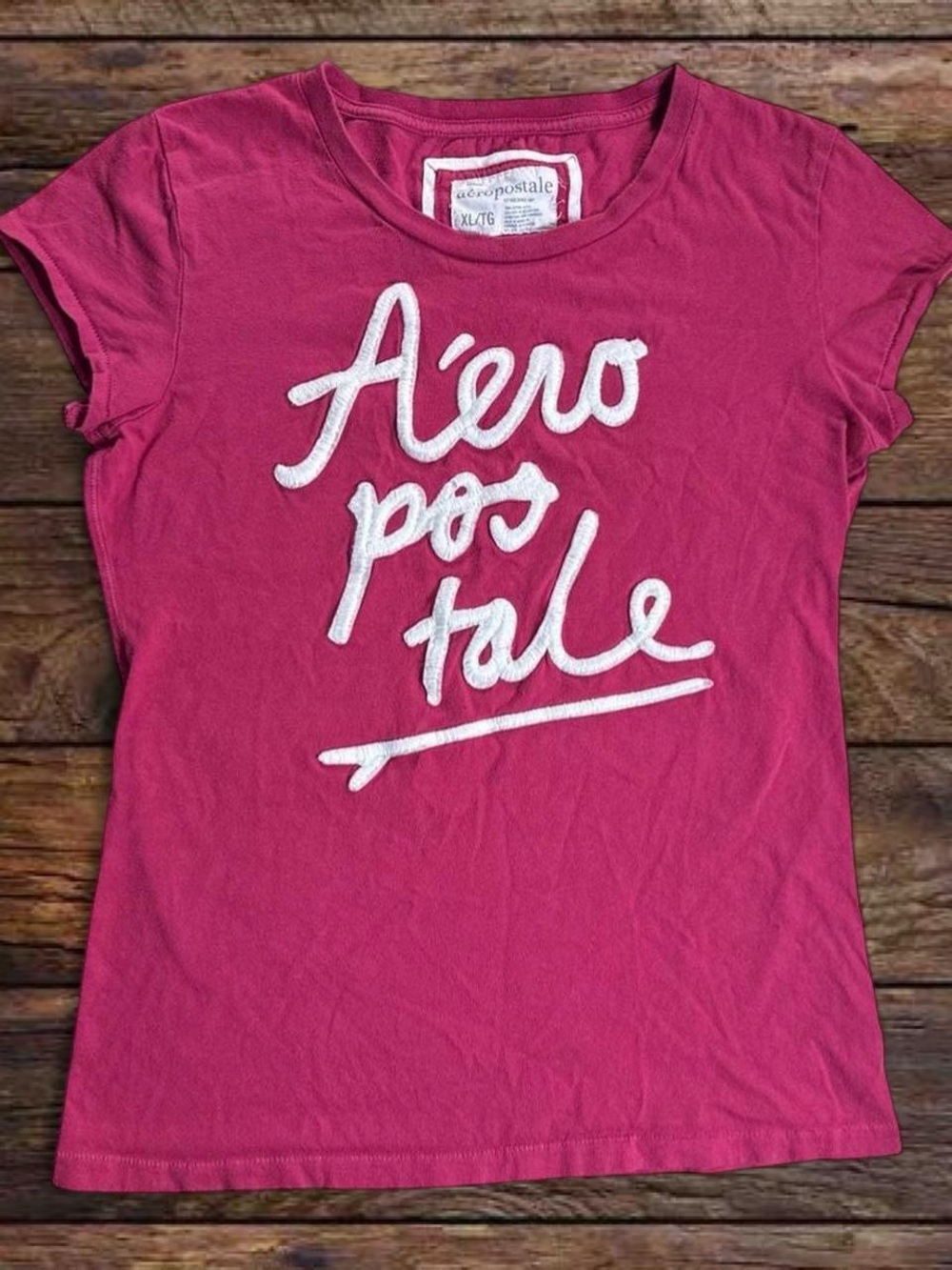 Aeropostale Raspberry Pink Short Sleeve Graphic Tee with White Script